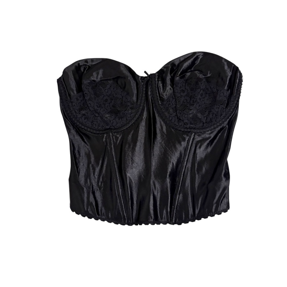 Vintage Rendezvous Maidenform 38C‎ Black Strapless Corset Lingerie Lace Satin